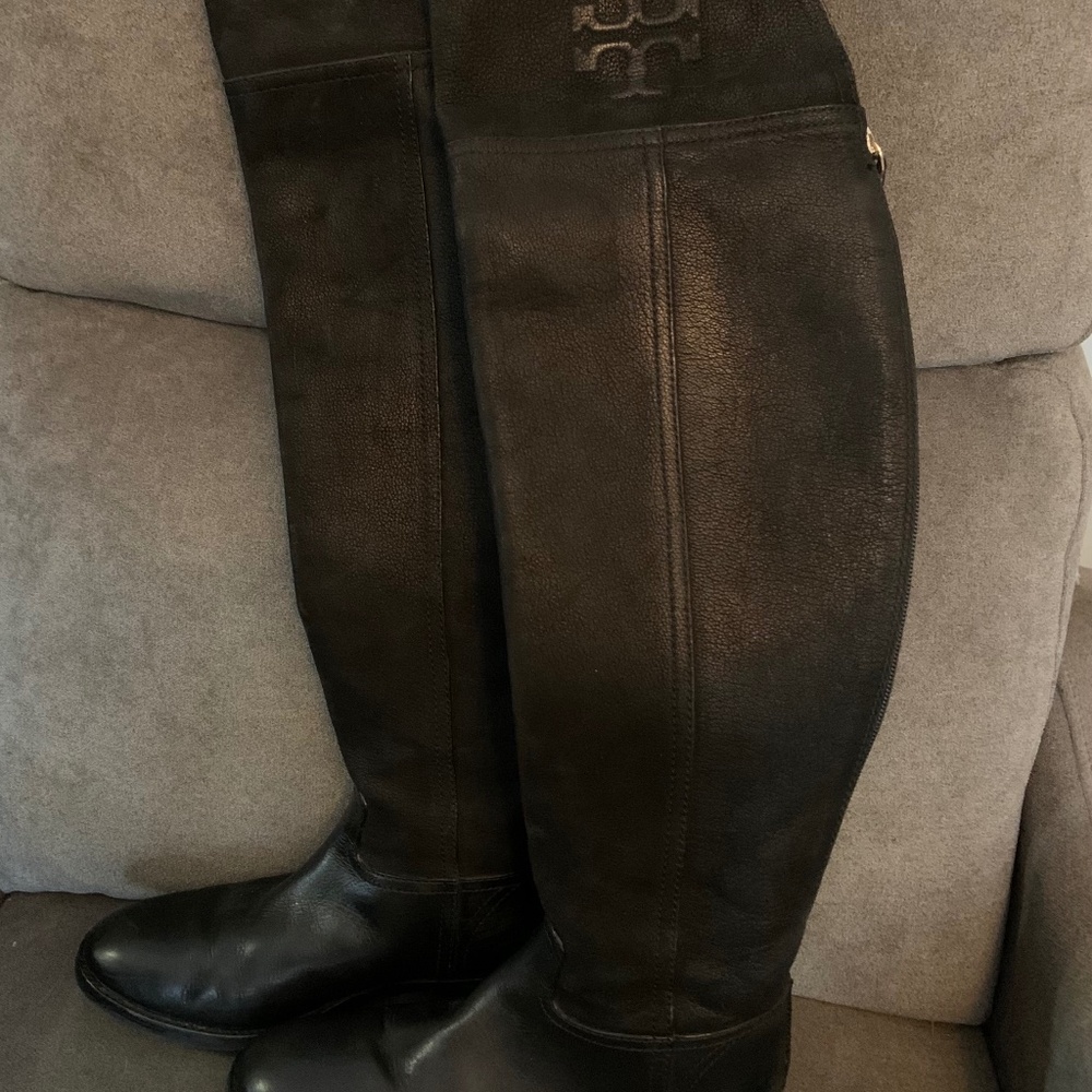 Tory Burch Black Simone Leather Over The Knee Boots Size 6